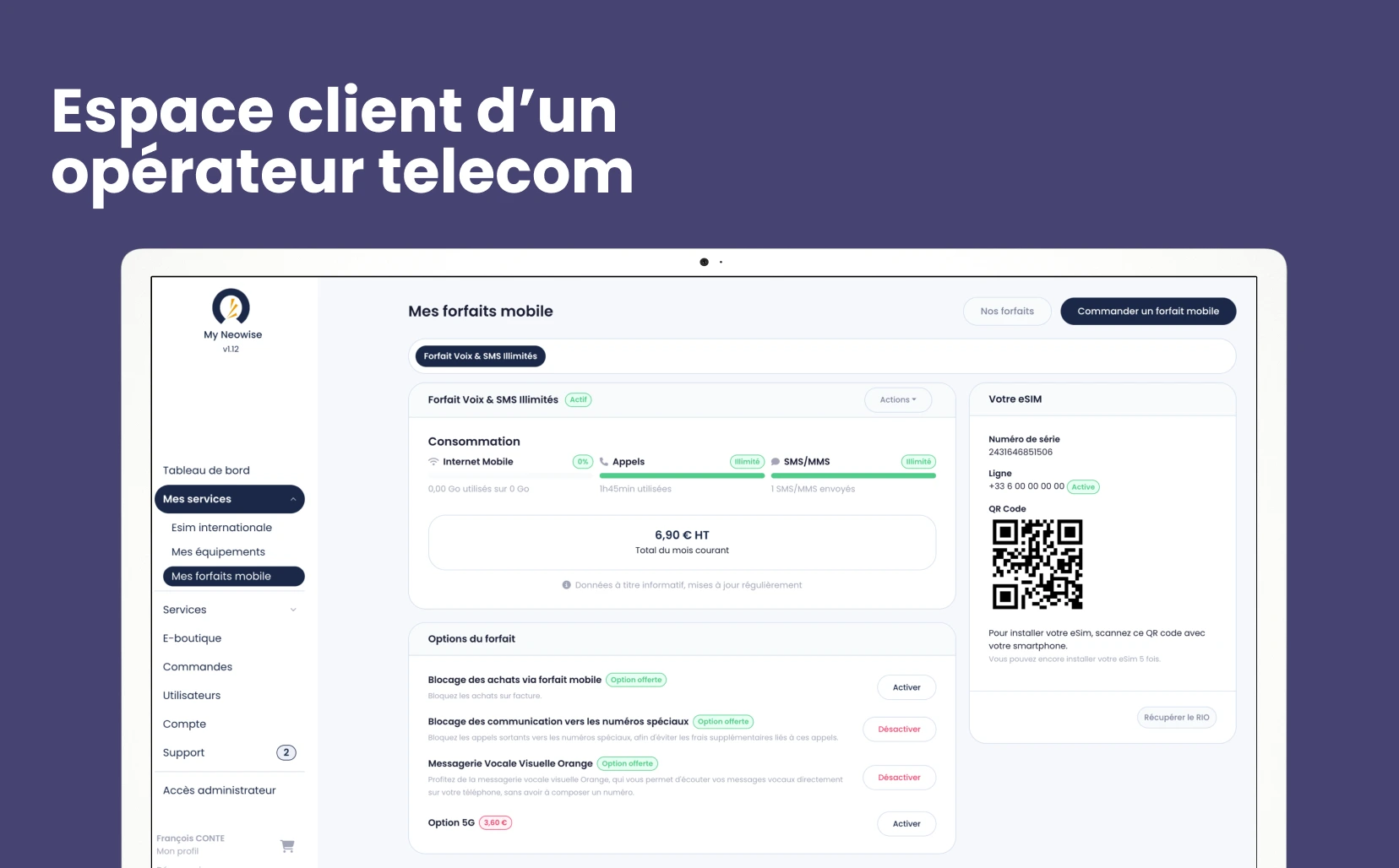 Espace client pour un opérateur télécom